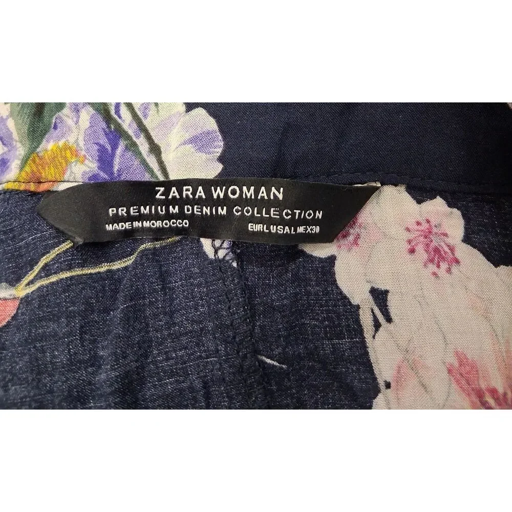 Zara collection womens medium long boho resort maxi dress blue floral beach
